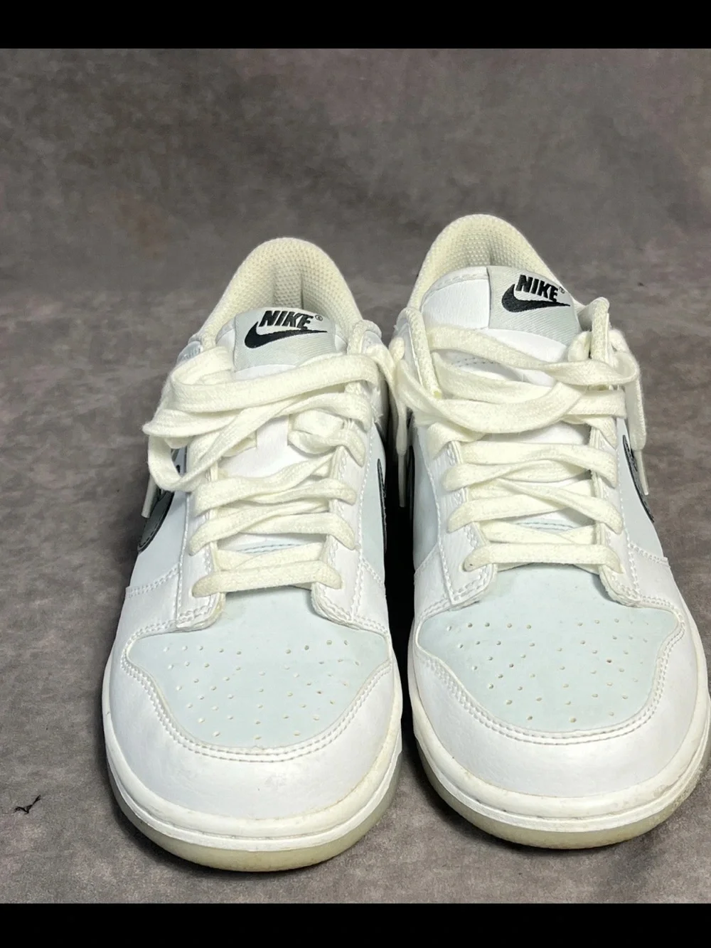 Nike Men’s White and Gray Low-Top Sneakers with Dark Gray Swoosh